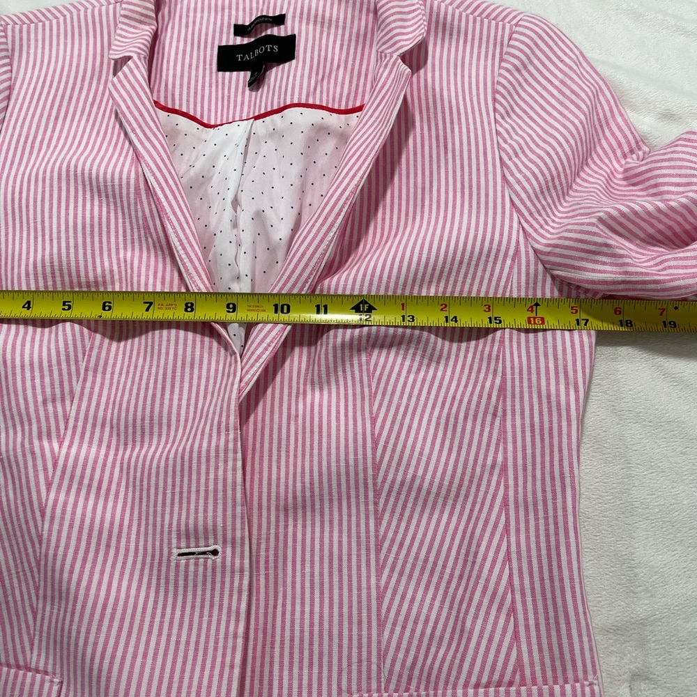 Talbots Aberdeen Linen Pink Striped Blazer Sz 4 - Picture 7 of 16